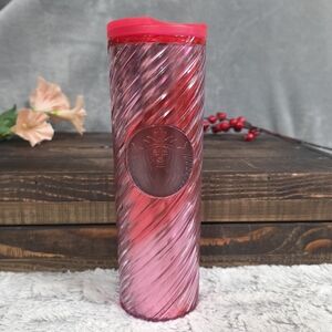 2022 Starbucks Pink and Red Swirl Cup 16 Oz Travel Mug